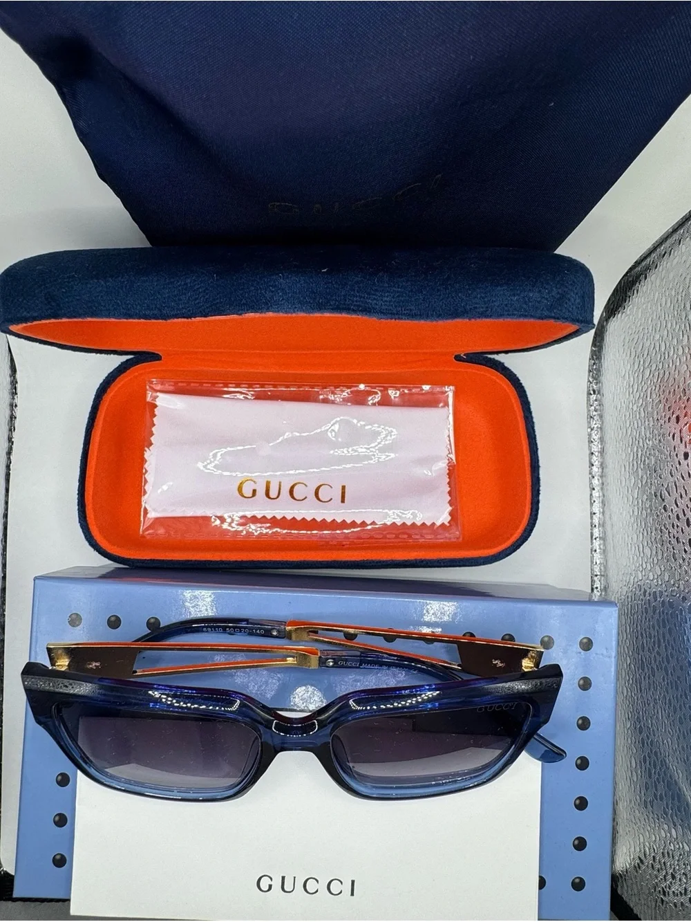 Gucci Women's Navy Square Sunglasses with Gradient Lenses